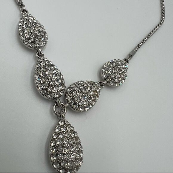 White House Black Market Silver Toned and Rhinestone Teardrop Statement Necklace - Picture 8 of 8